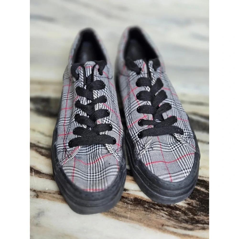 RDxCaligirls Fender Glen Plaid Low Top Platform Sneakers‎ Grey Red Black US 8.5